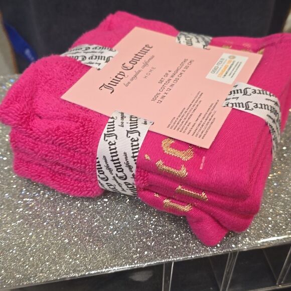 Juicy Couture Home Set of 4 Juicy Logo Stripe Embrodried Wash Towels - Picture 5 of 6